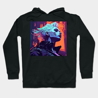 Cyberpunk Girl On Colorful Neon Background Hoodie